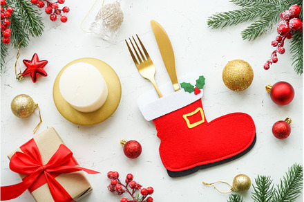 Christmas table setting. White plate, a Food & Drink Photo by Nadia-nb
