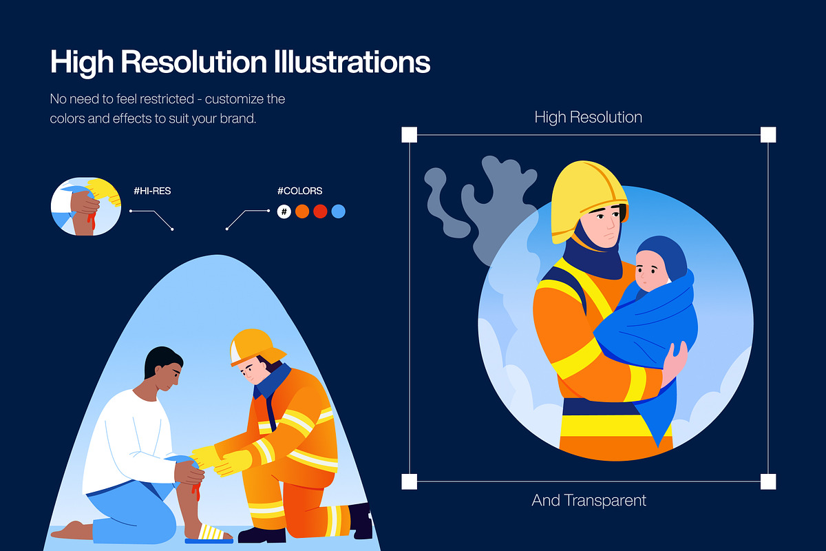 Firefighter Illustration Art Set, a Person Illustration by Brickclay (Photo 3 of 9)