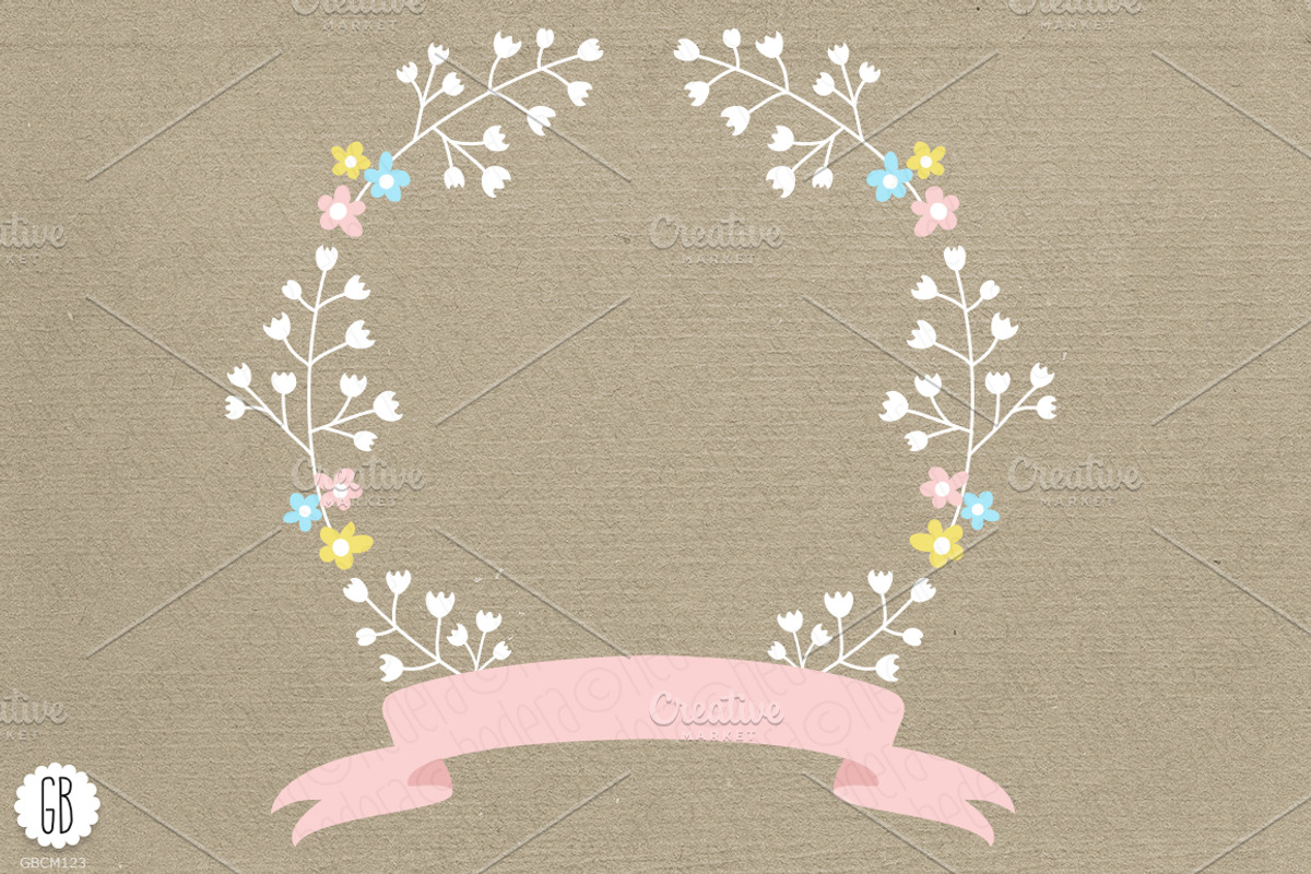 Floral wreaths ribbons pastel, a Decorative Illustration by GrafikBoutique (Photo 3 of 3)