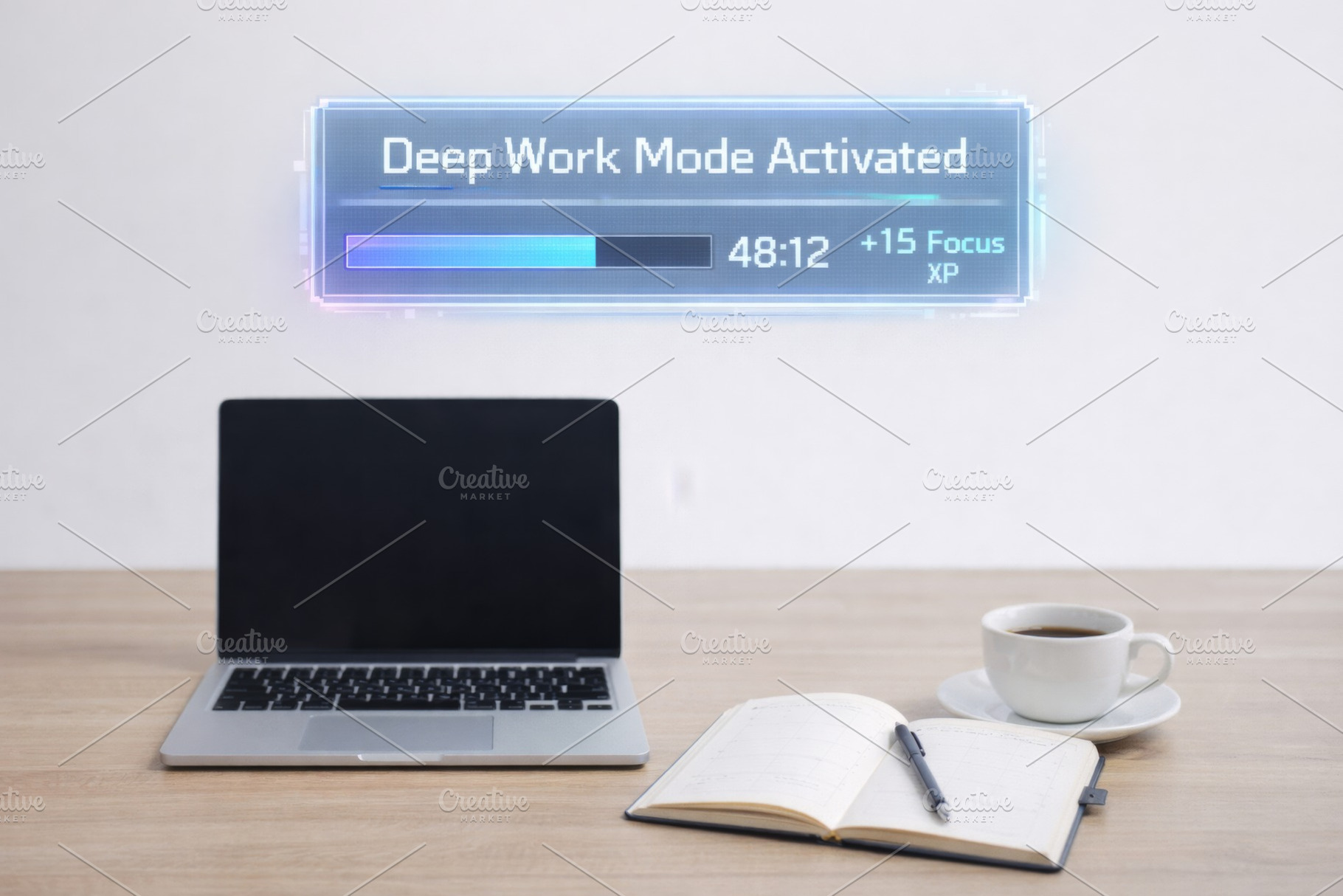 Deep work productivity workspace wit, a Photo by Dvoevnore photos