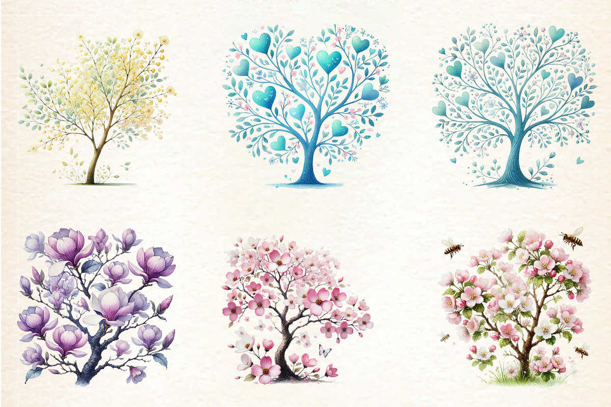 Pastel Spring Trees Clipart, an Illustration by DreamArtGraphic (Photo 5 of 5)
