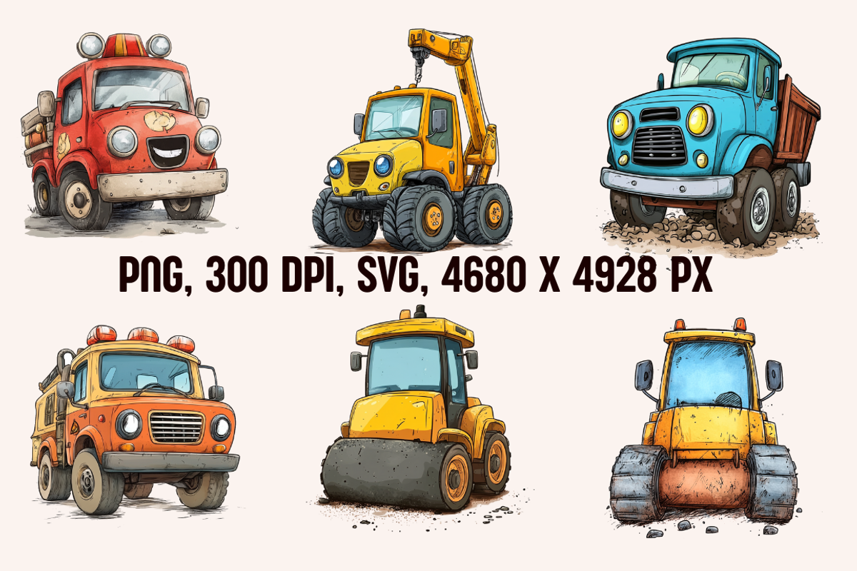 Cartoon Trucks and Diggers, a Transportation Illustration by PrintHaven Designs (Photo 4 of 7)