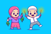 Cute Girl And Boy Moslem Eid Cartoon, a Person Illustration by Catalyst Labs (Thumbnail 3 of 3)