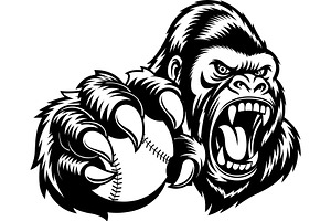 Angry Gorilla Holding Baseball Ball, an Illustration by HitToon