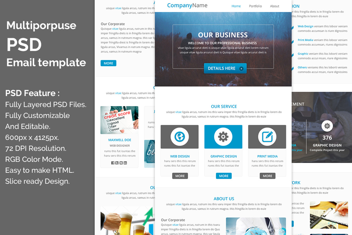 Multiporpuse PSD email template e5., an Email Template by QuickArtisan