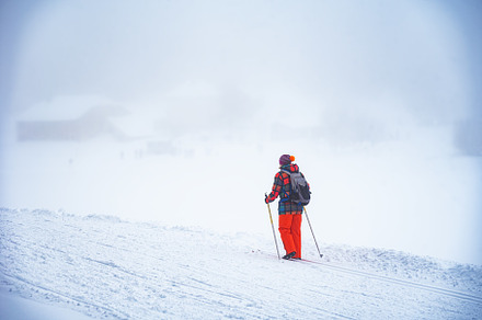 Woman skiing in valley. France, a Sports & Recreation Photo by Elena Dijour Photography
