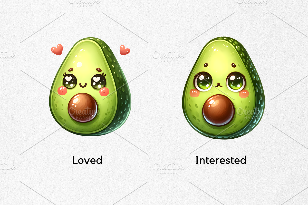 Cute Avocado Face Expressions, a Food Illustration by jvxvxnism (Photo 8 of 11)