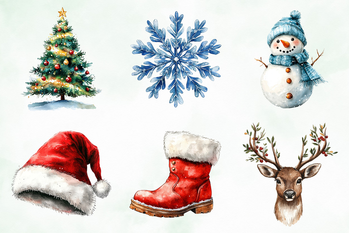 Watercolor Brush Doodle Christmas, an Illustration by Creative Art (Photo 2 of 10)