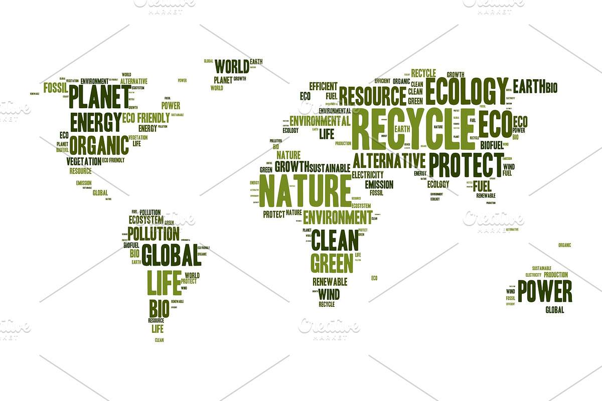World map word cloud - Ecology theme, an Illustration by pytyczech