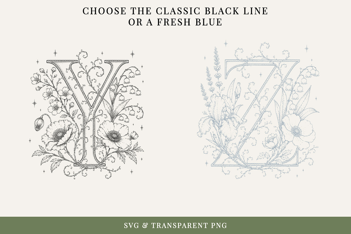Floral Alphabet Line Art Vol 2, a Decorative Illustration by AW Studios (Photo 5 of 6)