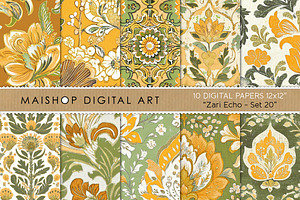Batik Style Yellow Green Papers