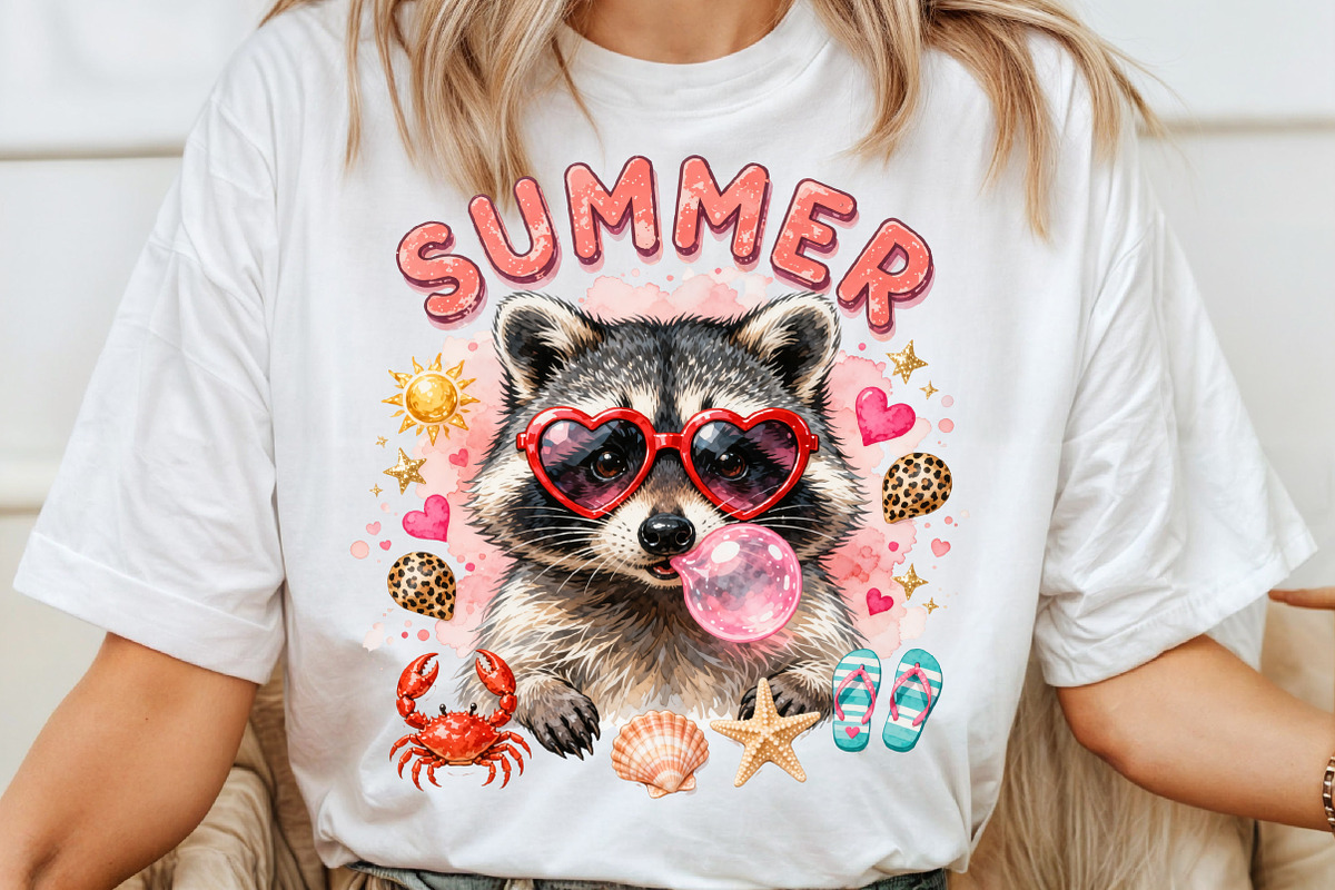 Funny Raccoon Summer Beach PNG, a Work Illustration by Sublimation Artist (Photo 4 of 9)