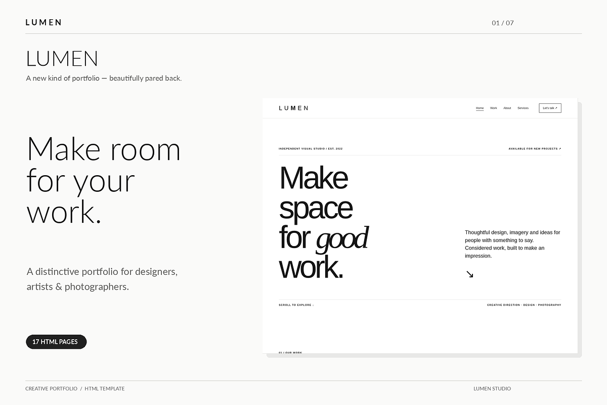 LUMEN - Creative Portfolio HTML, a HTML Template by Darweish Designs (Photo 1 of 7)