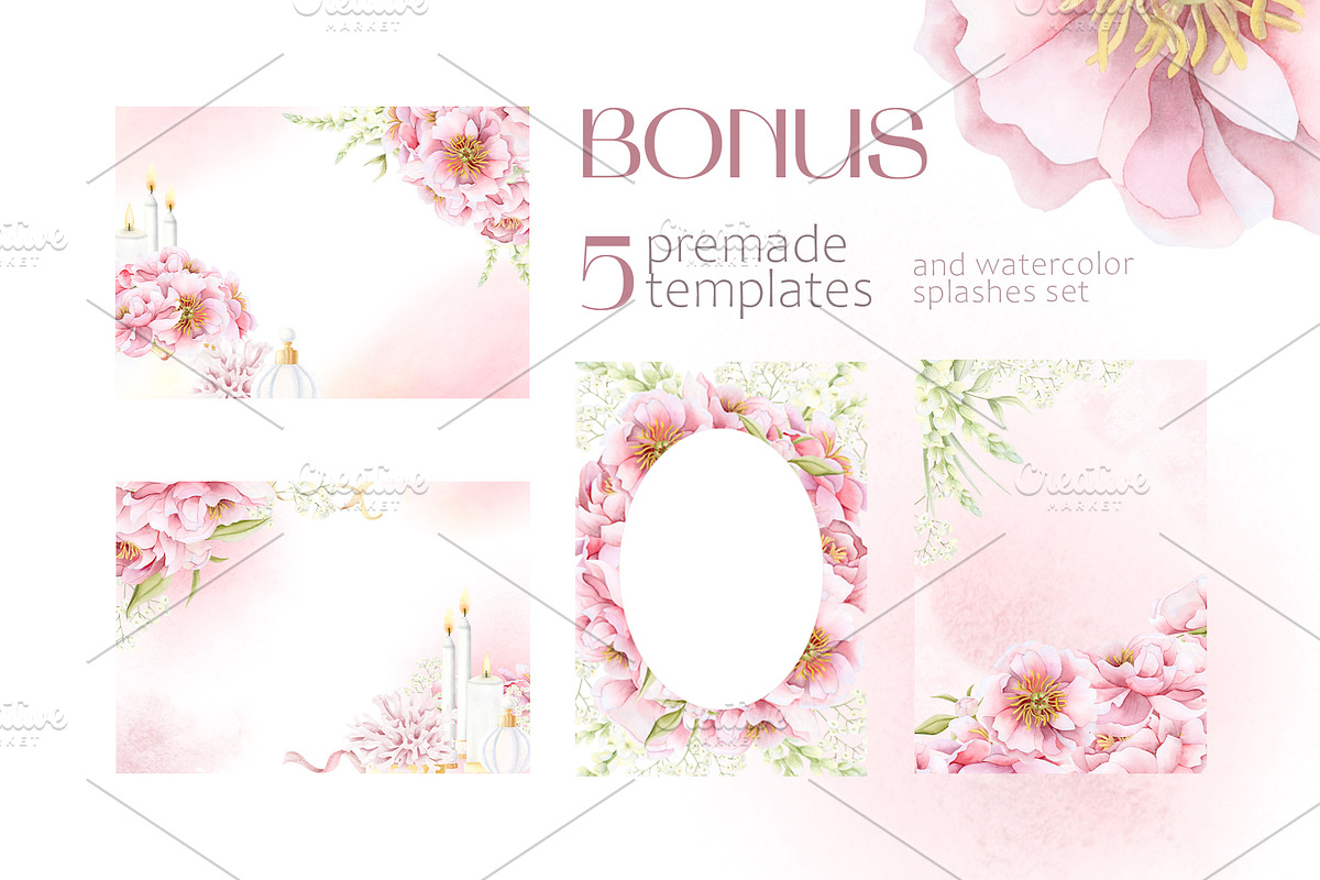 Pink Peonies Watercolor Women Beauty, a Decorative Illustration by Elena Malgina Clipart (Photo 11 of 13)