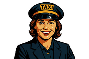 Smiling Female Taxi Driver in, a Person Illustration by AlexArt