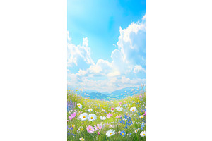Vibrant meadow of wildflowers under, an Illustration by Lermont51