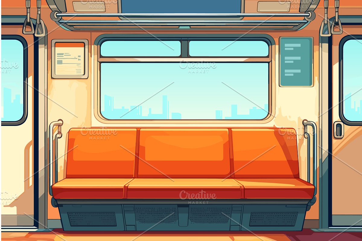 Interior of a cartoon subway car, a Transportation Illustration by LadadikArt