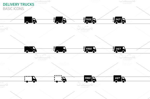 Delivery Trucks Icons On White