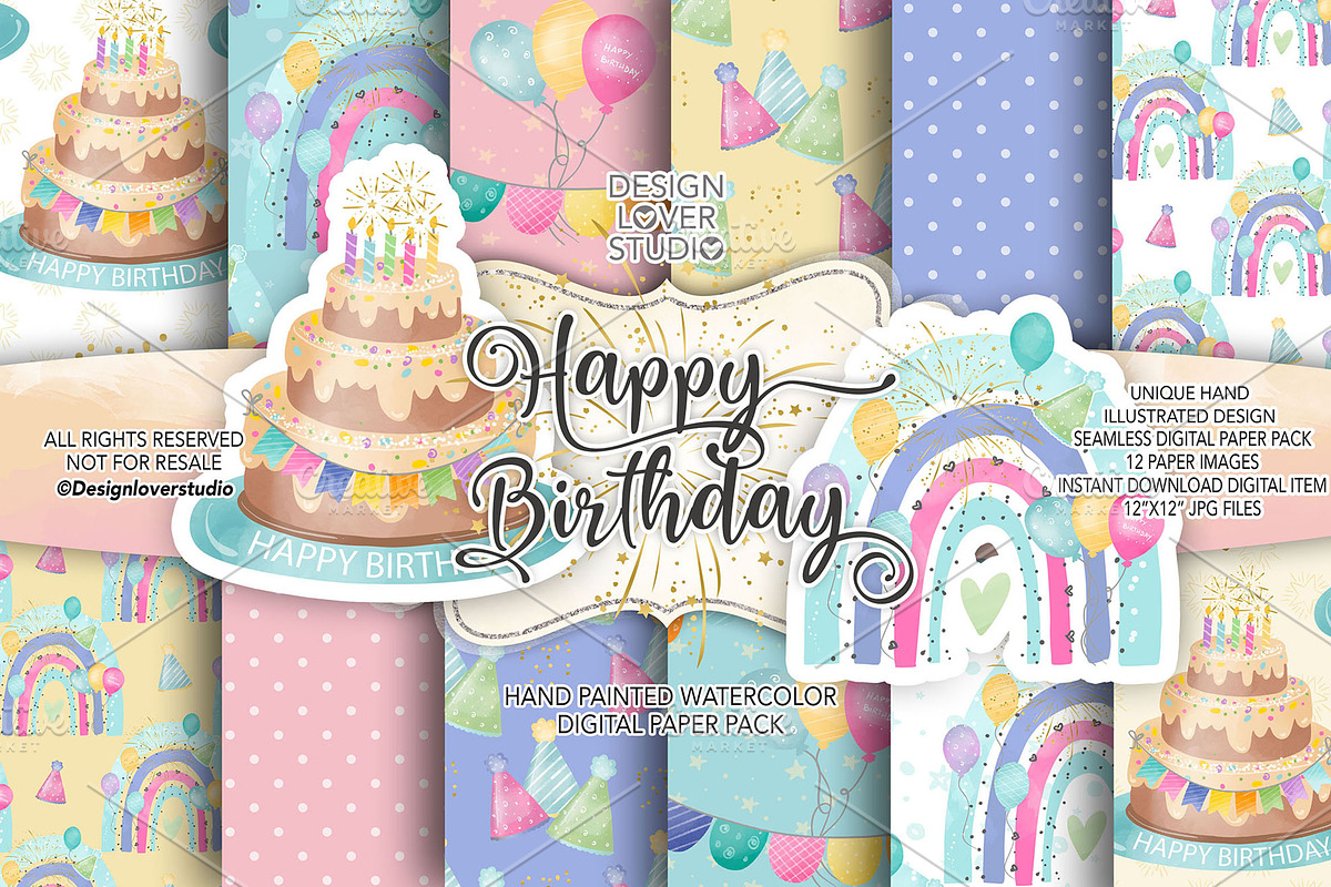 Birthday Party digital papers, a Pattern Graphic by designloverstudio (Photo 1 of 7)