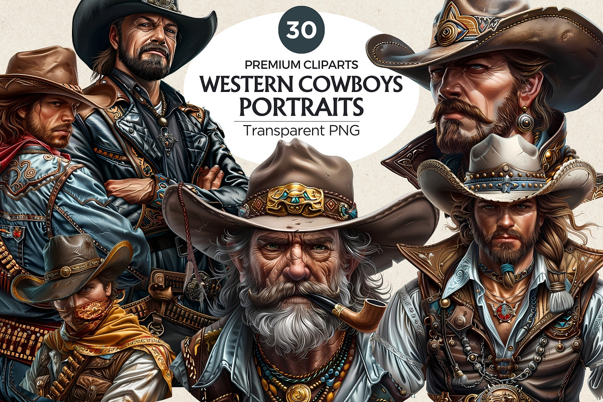 Western Cowboy Portrait clipart, a Person Illustration by ThatsDesignArt (Photo 1 of 10)