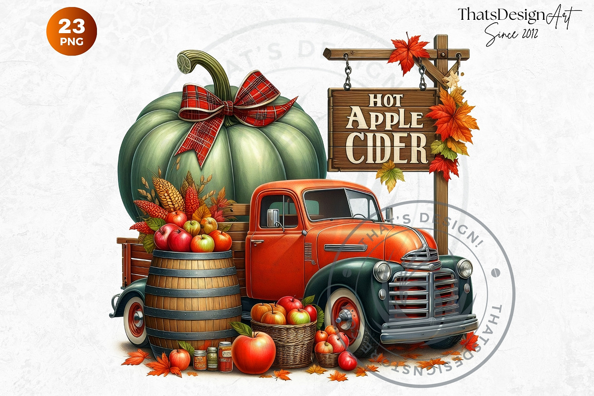 Fall trucks with pumpkins PNG, a Seasonal Illustration by ThatsDesignArt (Photo 5 of 10)