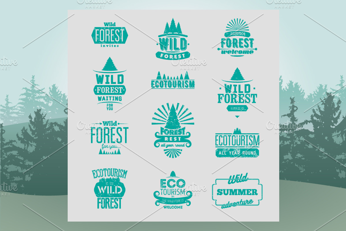 Wild Forest vector retro labels., a Decorative Illustration by PoPaShop