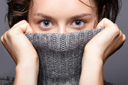Beauty portrait of young woman in gray wool sweater. Brunette gi, a Person Photo by Zastavkin