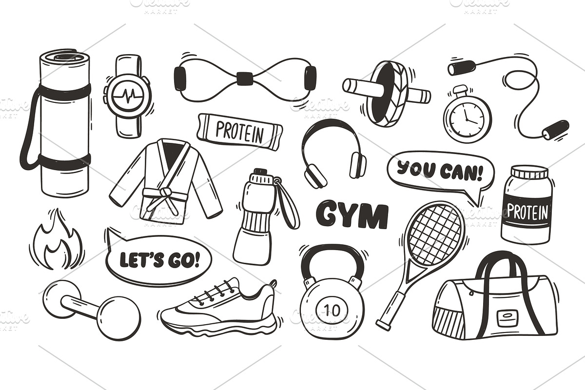 Gym equipment outline icon set with, a Sport Illustration by winwin.art