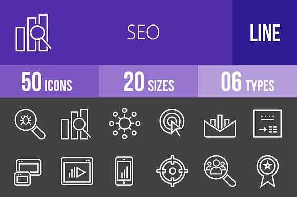 50 Seo Line Inverted Icons