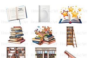 Watercolor Reading Clipart, Books PN