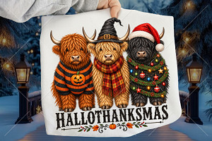 Hallothanksmas Highland Cow PNG, a Seasonal Illustration by Canvas Craft