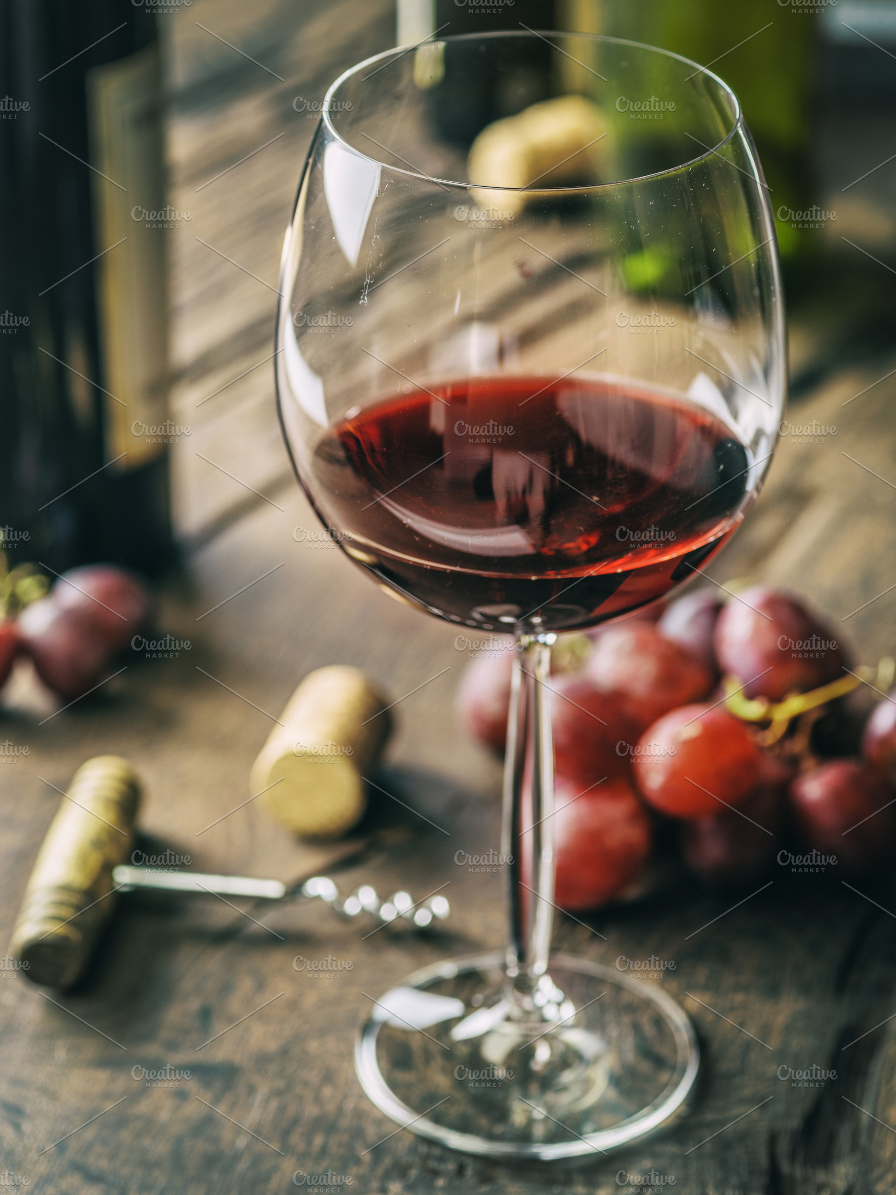 Wine testing. Wine glass, grapes, a Food & Drink Photo by Volff