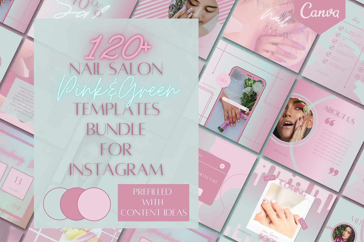 Nail Instagram Template Green & Pink, a Social Media Template by Faytemplates (Photo 1 of 10)