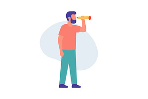 Man with beard holding a telescope, a Person Illustration by GraphiShop