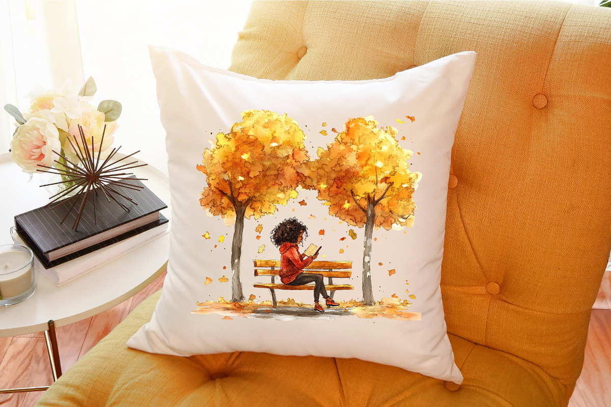 Autumn Black Woman Reading Clip Art, an Illustration by Sublimation Artist (Photo 6 of 6)