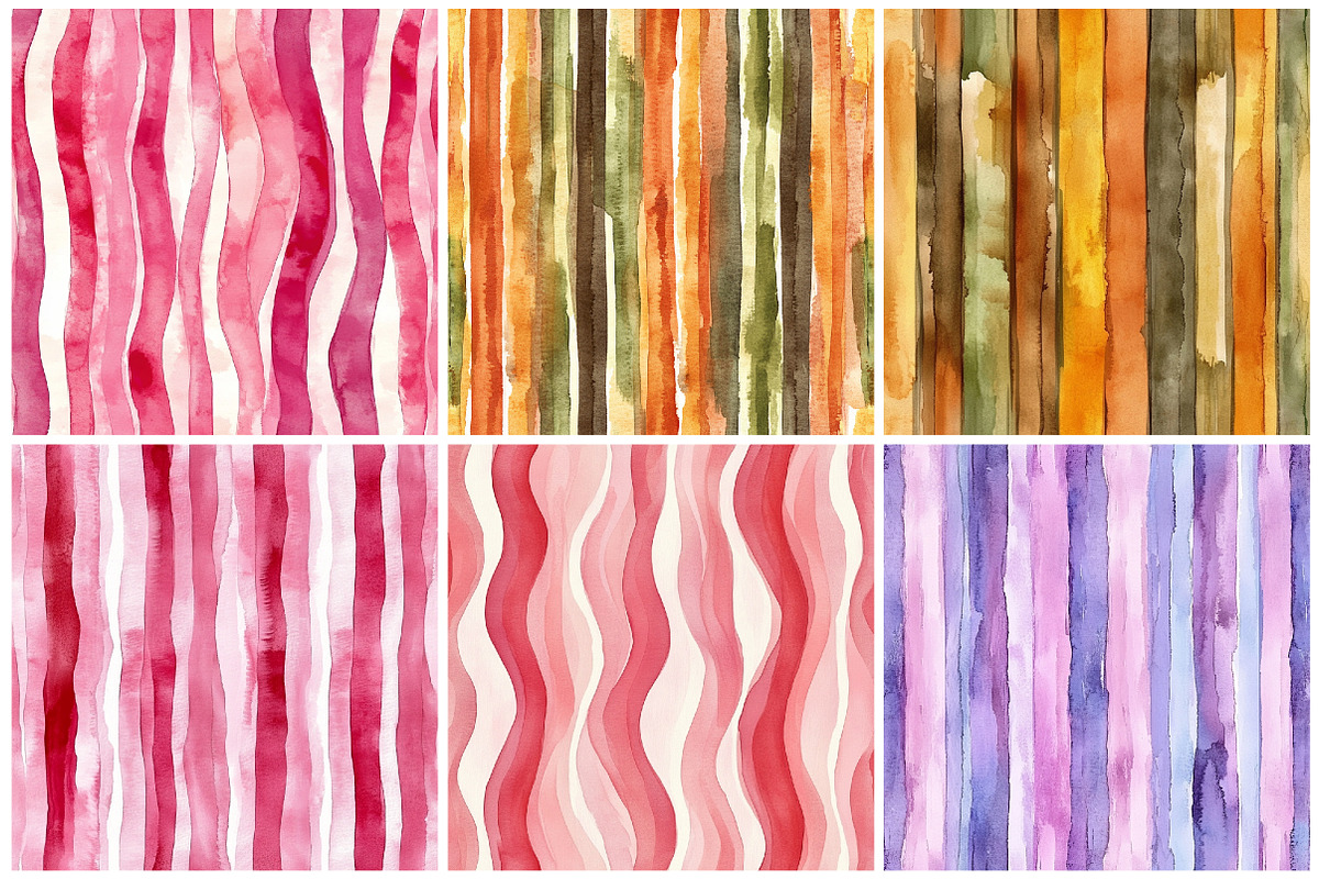Watercolor Stripe Seamless Patterns, a Pattern Graphic by CitraGraphics (Photo 3 of 7)