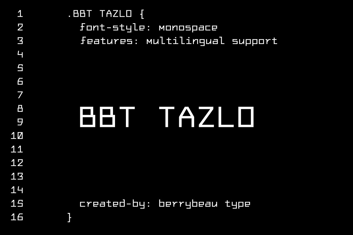 BBT Tazlo - Clean Monospaced Font, a Sans Serif Font by Berrybeau Type (Photo 1 of 6)