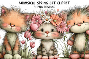 Whimsical Spring Cat Clipart, an Illustration by Daily.Designs