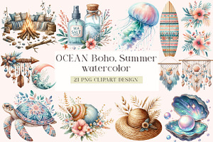 OCEAN Boho, Summer Clipart, an Illustration by DreamArtGraphic