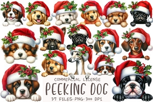 Christmas Peeking Dog Breeds Clipart, an Illustration by OK Design
