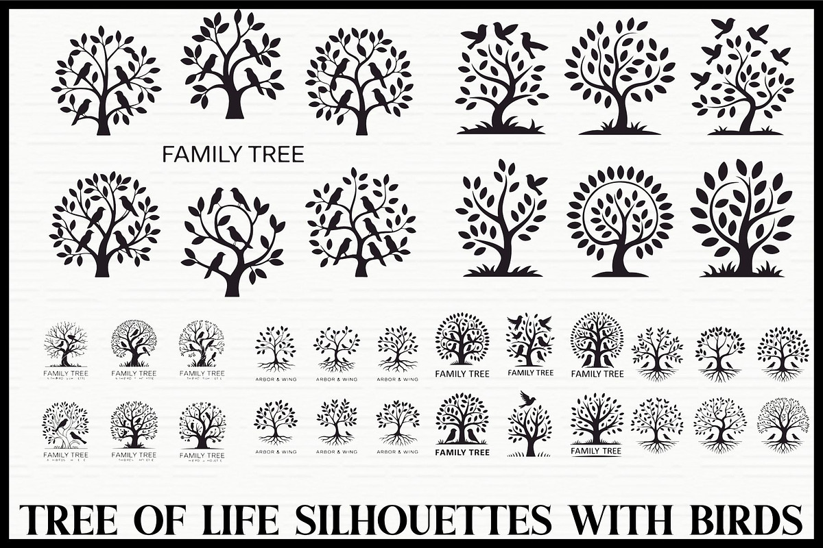 Tree of Life Bird Silhouette Set, an Illustration by Designer_Momina