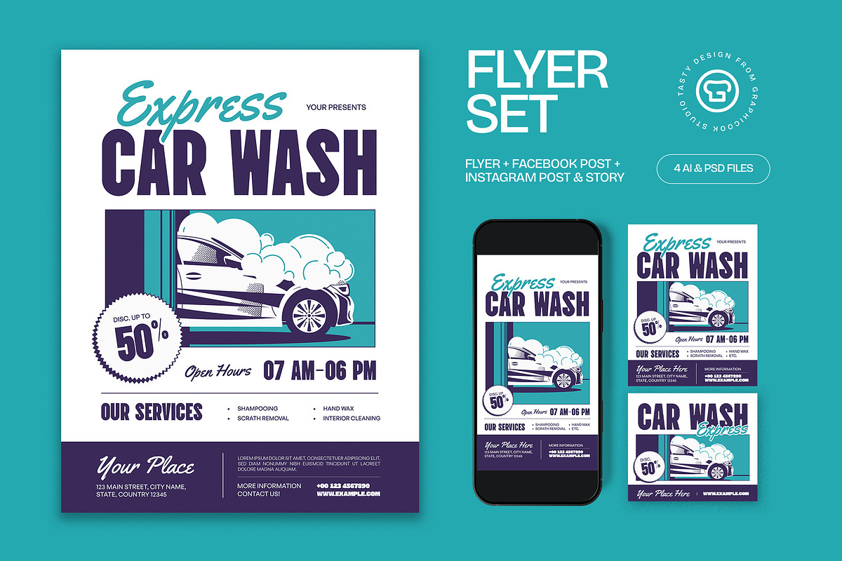 Express Car Wash Flyer, a Flyer Template by graphicook (Photo 1 of 3)