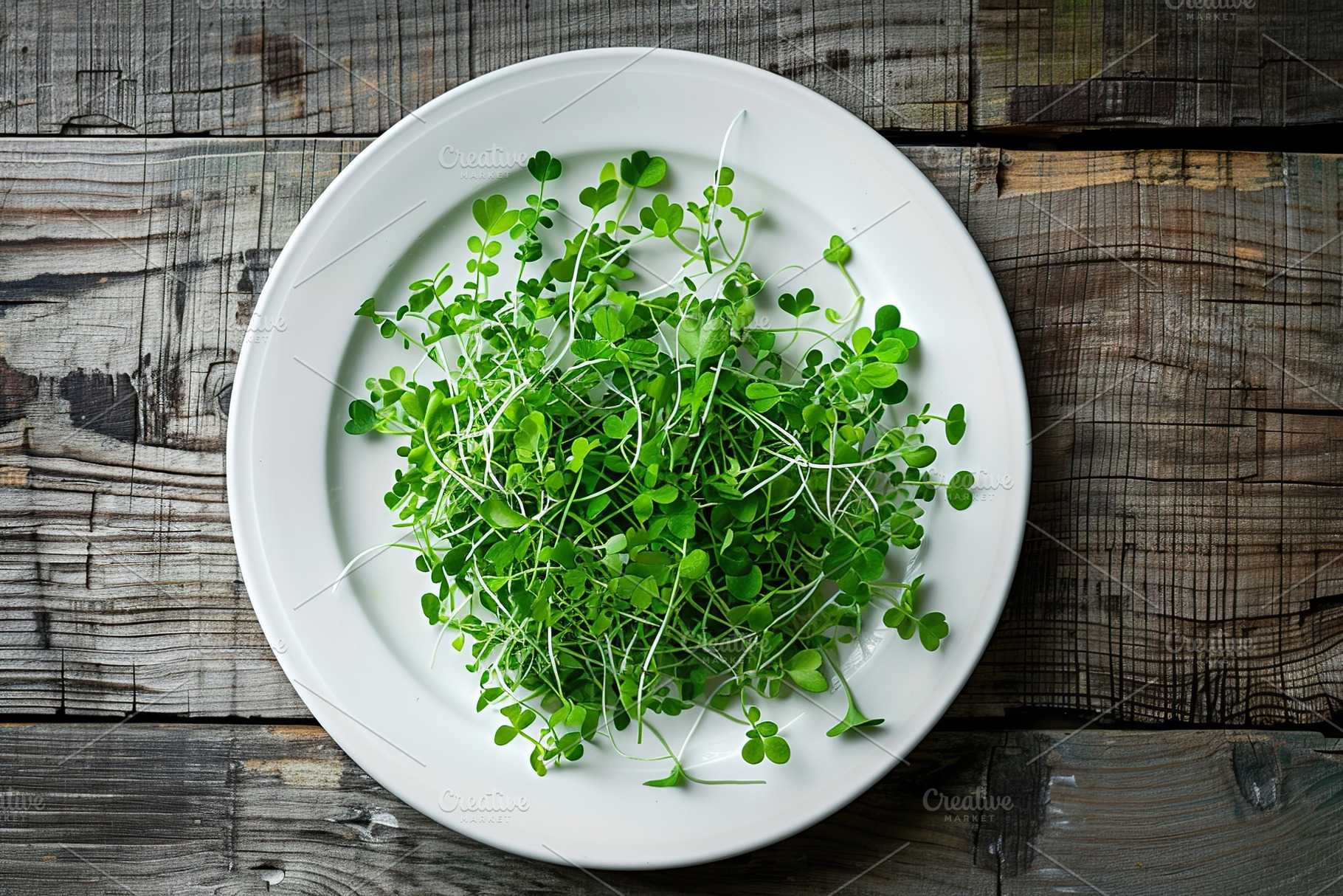 Fresh microgreen in plate on wooden table, a Food & Drink Photo by AlyaAnd