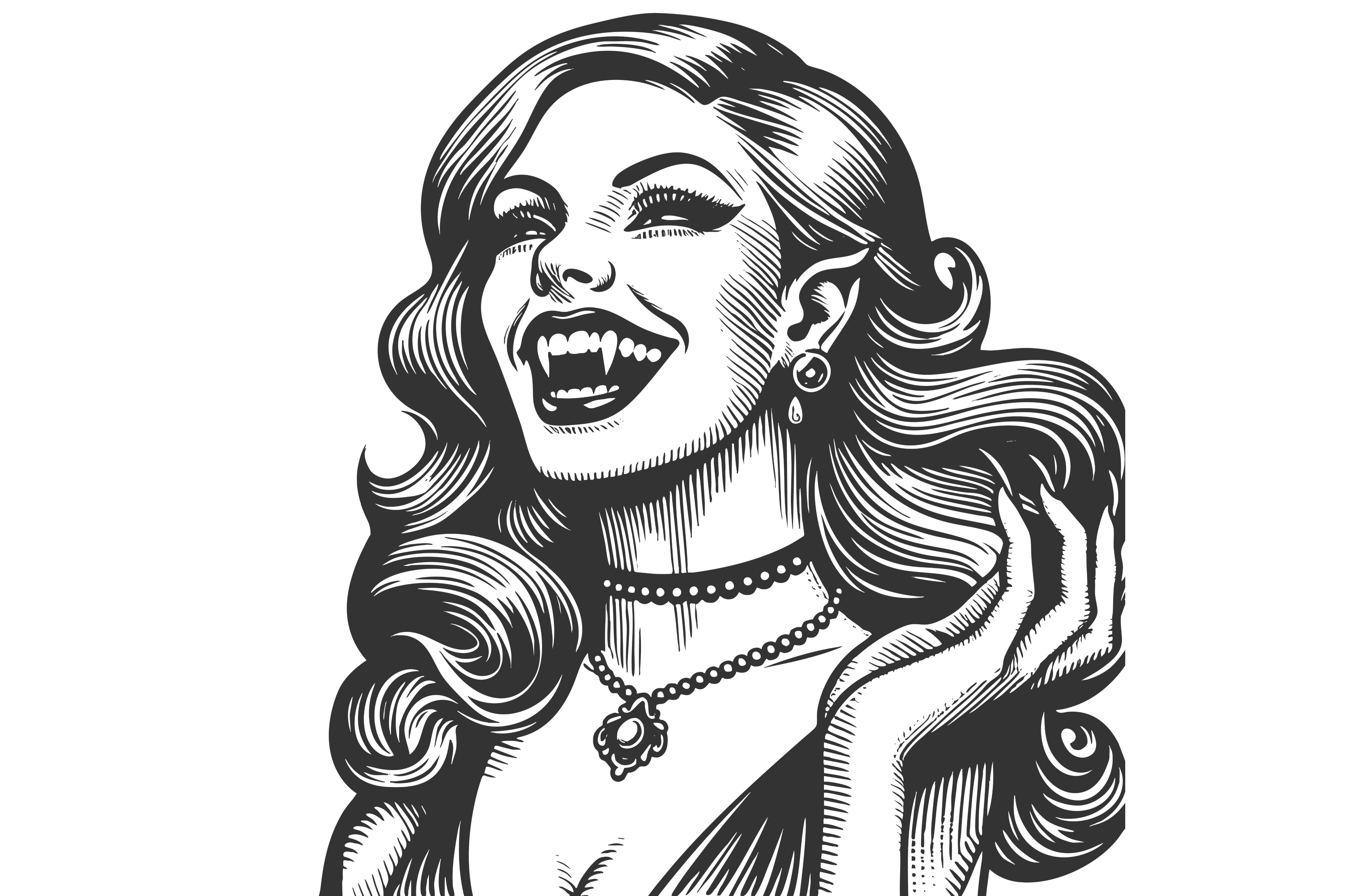 Smiling Female Vampire engraving, a Person Illustration by AlexArt