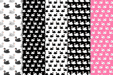 Seamless vector patterns with swans