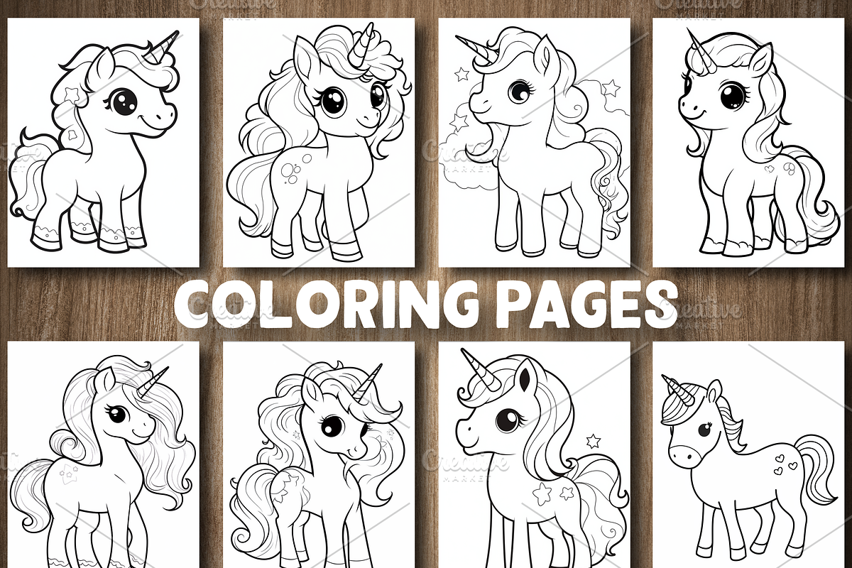 Cute Unicorn Coloring Pages for Kids, an Animal Illustration by Design Station (Photo 4 of 4)