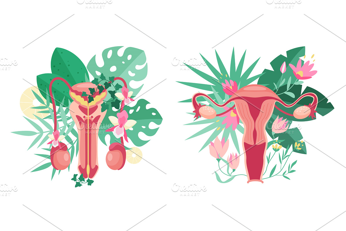 Human anatomy with flowers & plants, an Object Illustration by Lemberg Vector