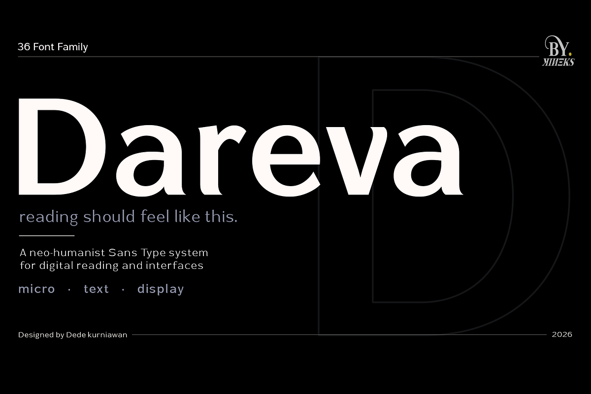 Dareva | Neo-Humanist Typeface, a Sans Serif Font by By Kineks (Photo 1 of 12)