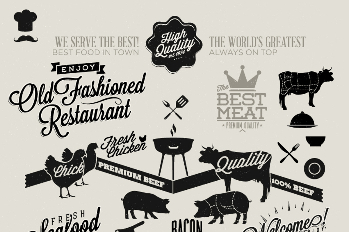 Vintage premium restaurant elements, an Animal Illustration by Noka Studio (Photo 1 of 2)