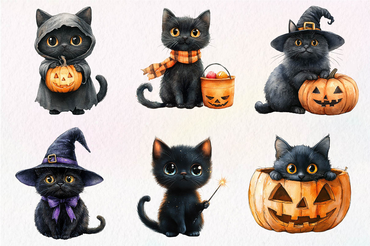 Halloween Whimsical Black Cat Clipar, an Illustration by Dream Creation (Photo 6 of 7)